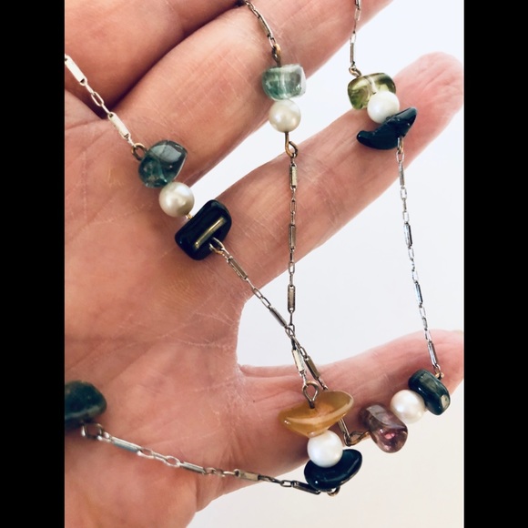 Vintage Pearl & Polished Gemstone Necklace - Picture 3 of 4